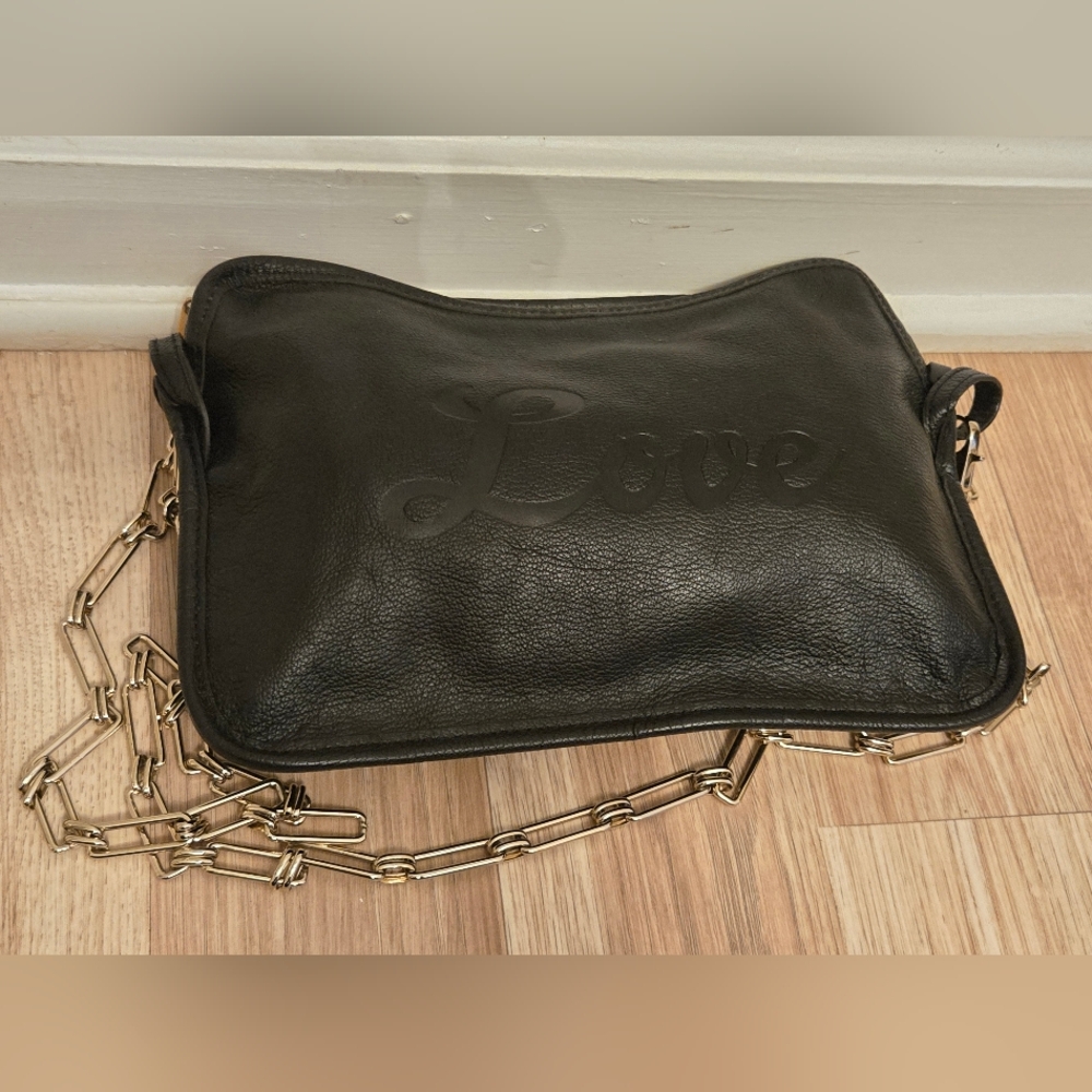 Edie Parker Black Leather Chain Shoulder Bag